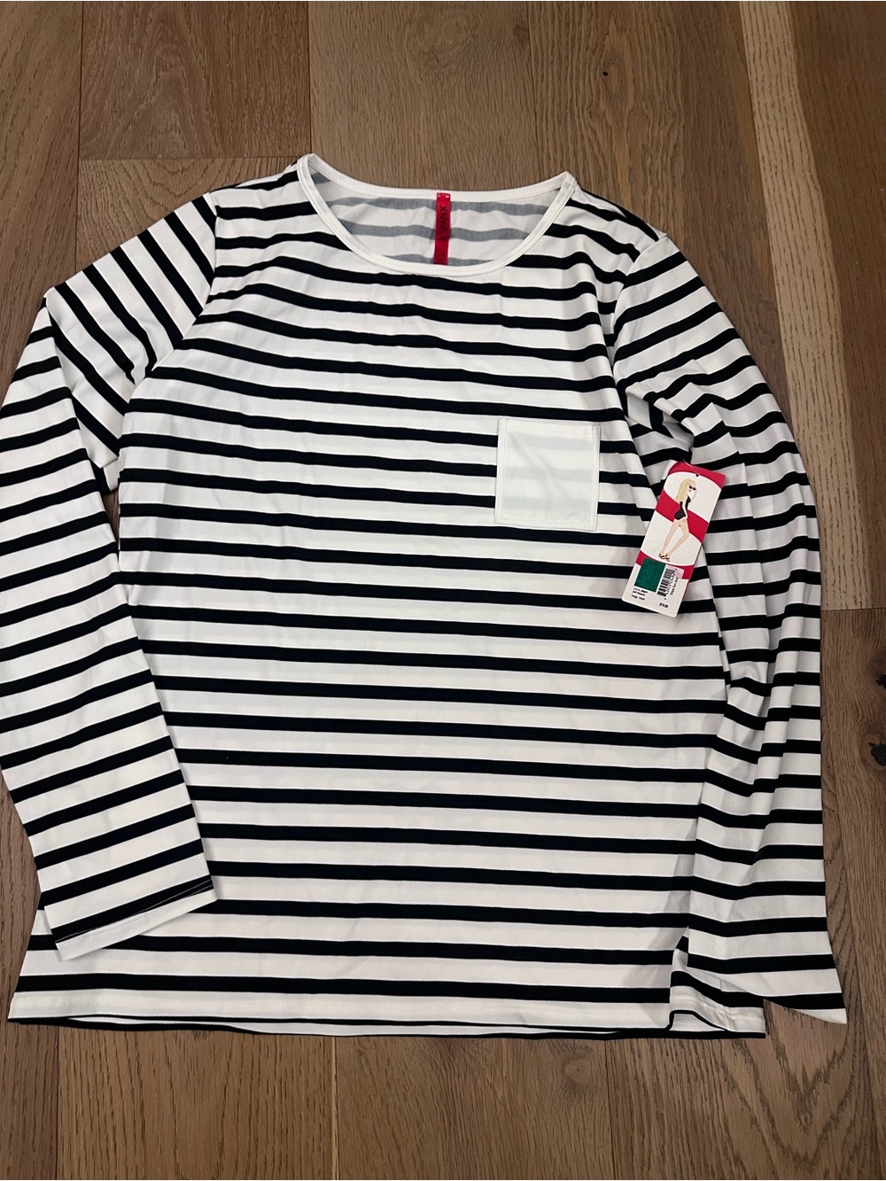 SPANX Striped Long Sleeve Swim Shirt- Black & White, L, NWT